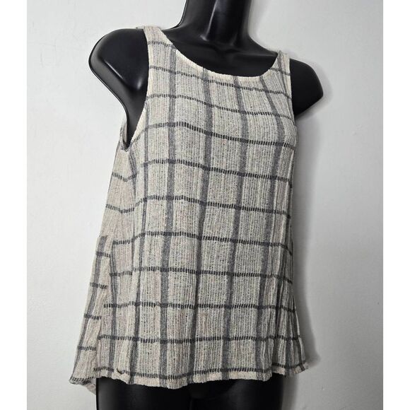Michael Stars Top Size Small Boho Plaid Sleeveless Semisheer High Low Hem - Picture 2 of 5